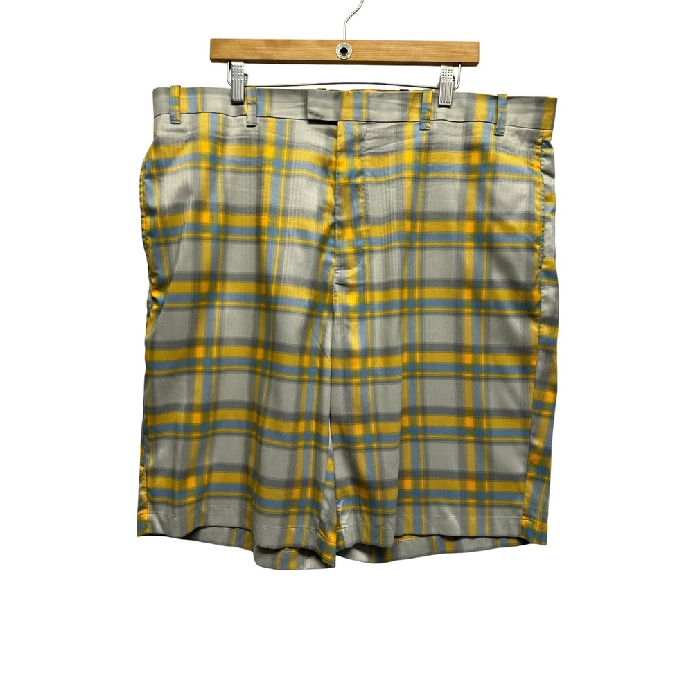 Callaway Mens Plaid Golf Shorts Yellow Blue Gray Casual Chino Style Size‎ 42